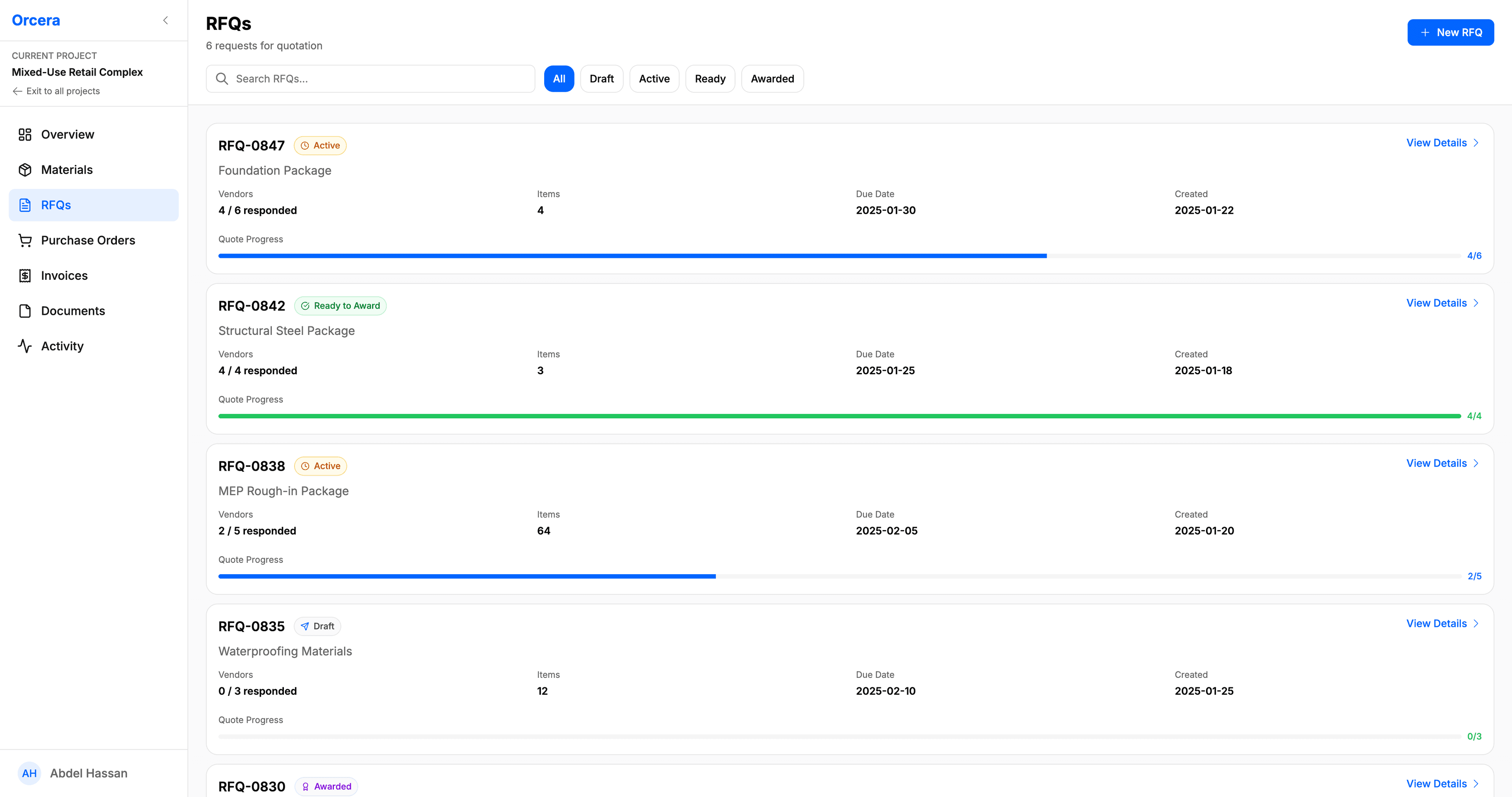 RFQ Management - Track quote requests and vendor responses