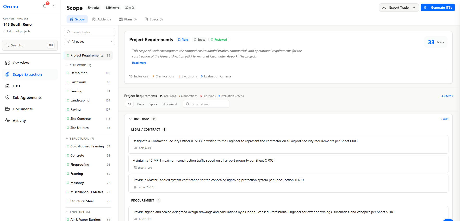 Scope Extraction - AI-powered scope packages organized by trade with full source traceability