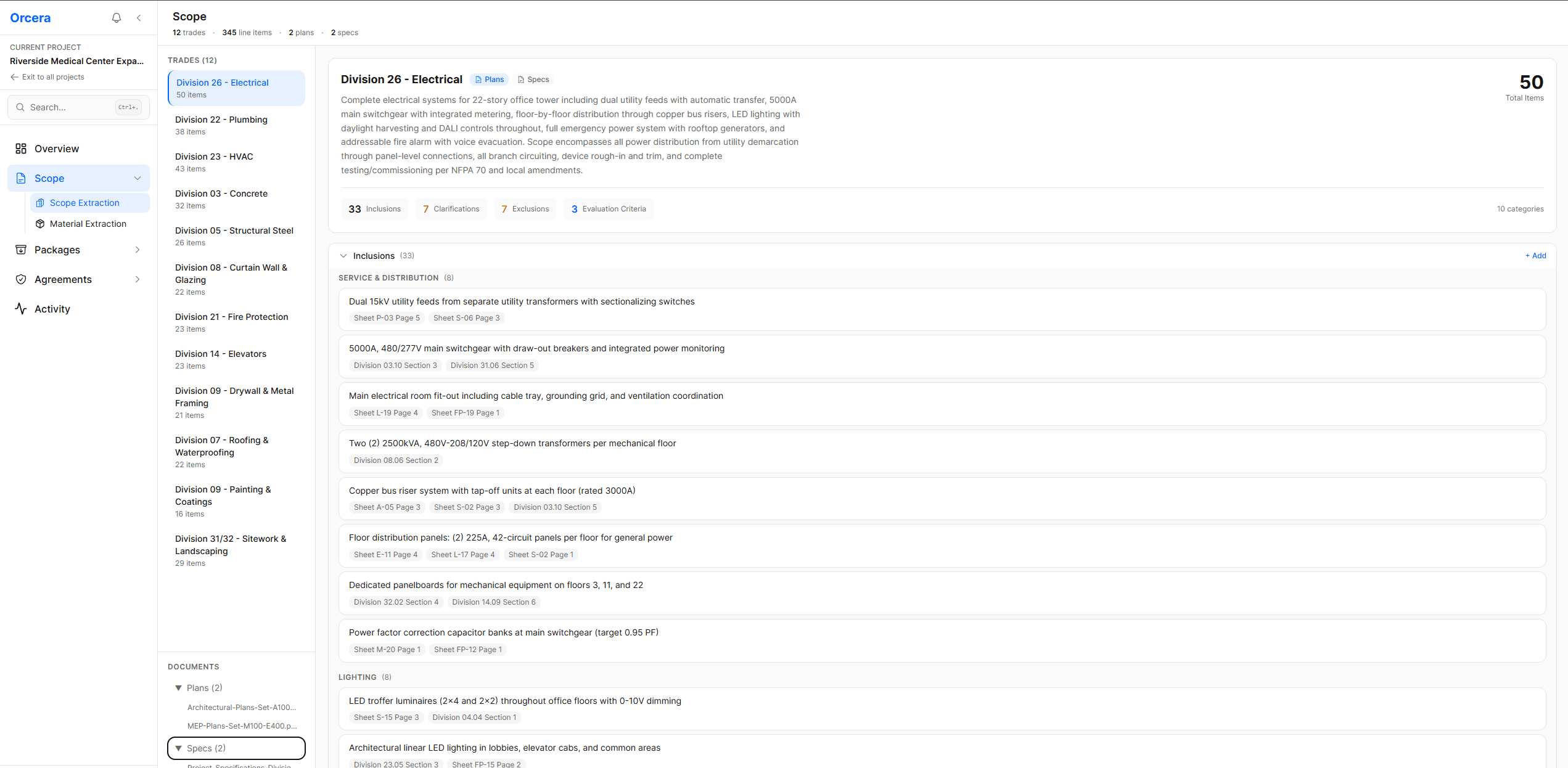 Scope Extraction - AI-powered scope packages organized by trade with full source traceability